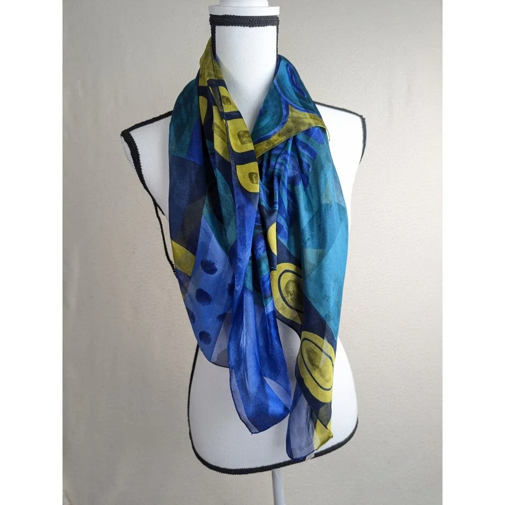 Volvo Scarf Poly Made In‎ Italy Blue Yellow Square 33x35 Artsy Geometric